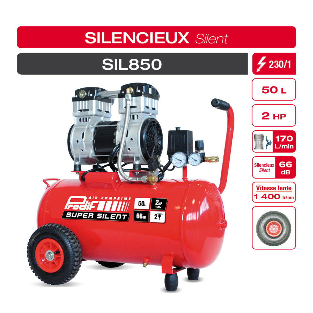 Compresseur d'atelier 100 litres 3 cv silencieux, SIL1003 230 volts, PRODIF